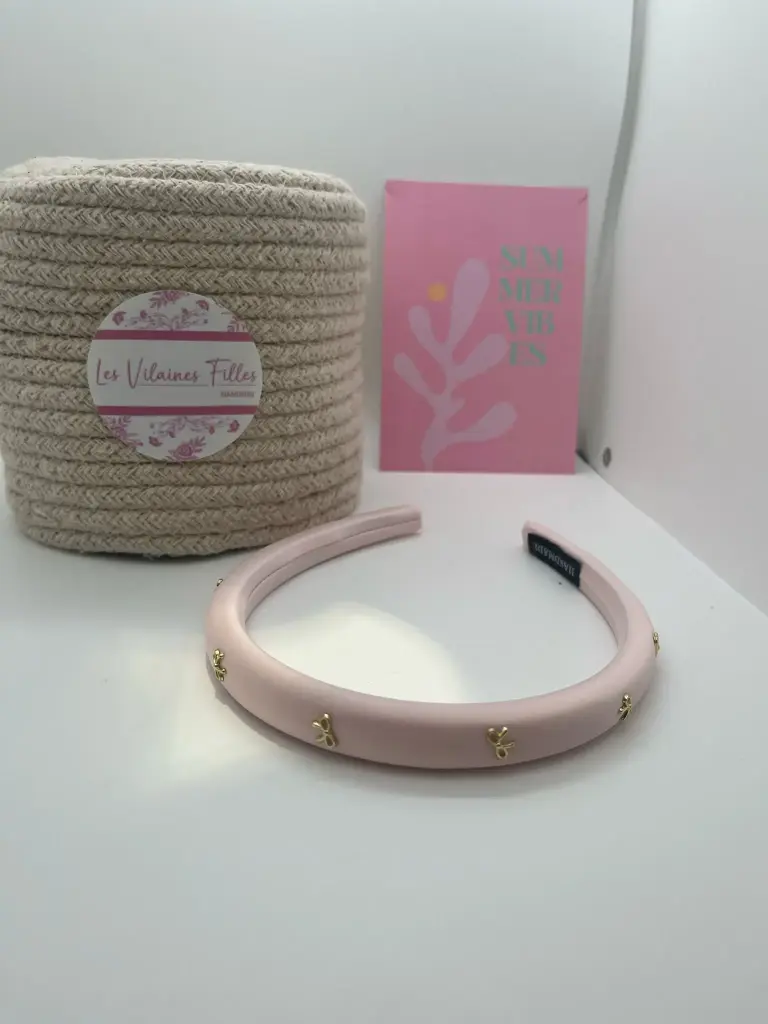 Serre-tête " noeuds jeans" (Rose pâle)