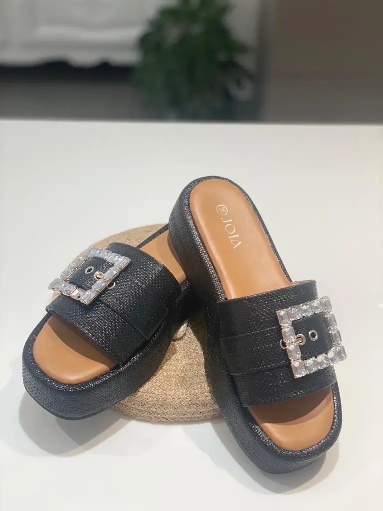 Sandales compensées, boucle carrée