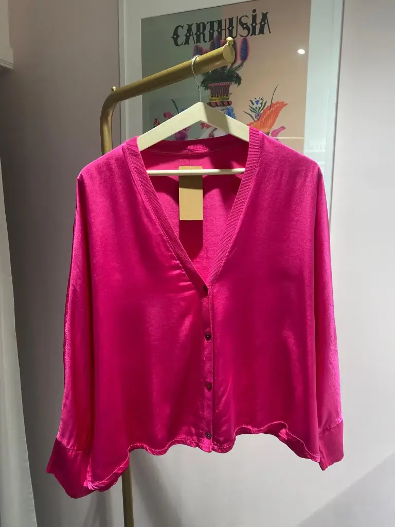 Blouse/ gilet LM satin, boutons (Fushia)