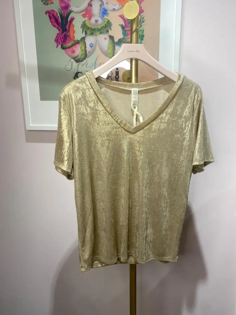 Tshirt col V lamé doré TU