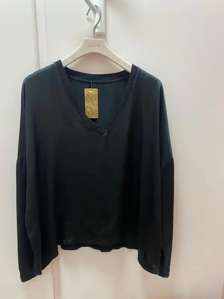 Blouse satinée col V- TU (Noir)