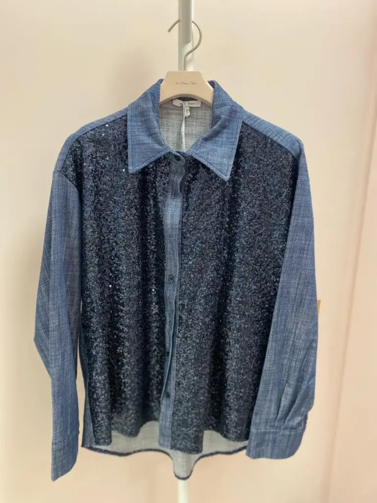 Sur-chemise jean et strass- TU