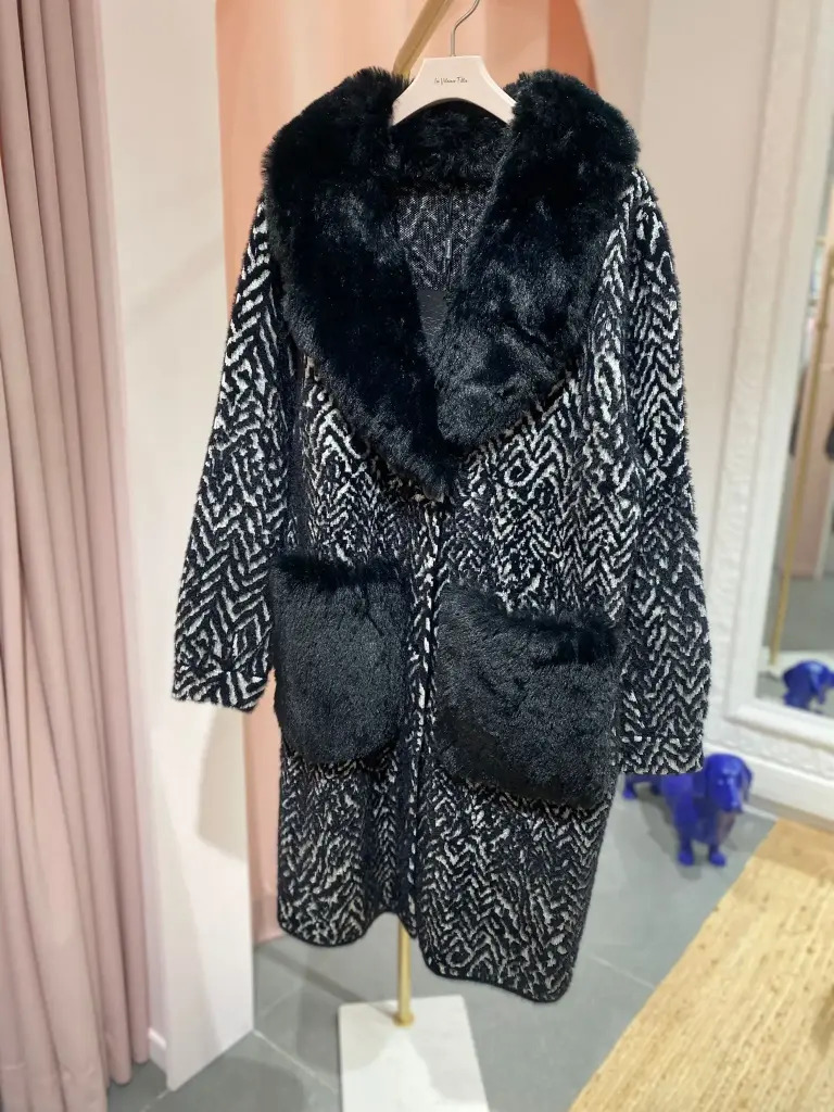 Manteau Chevrons, poches et col FUR- TU