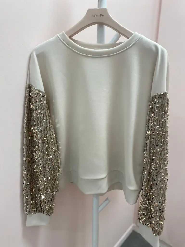 Sweat beige-manches strass TU