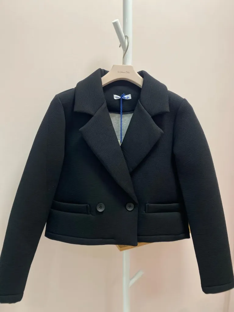 Veste courte double boutons (S/M, Noir)