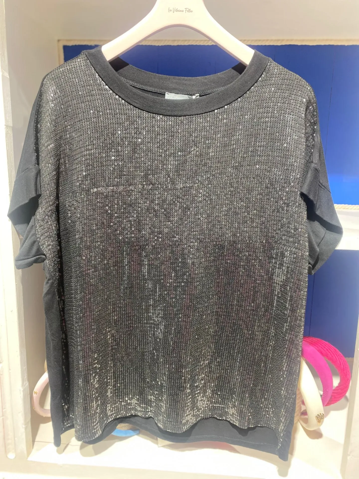 Tshirt face paillettes- TU (Noir)