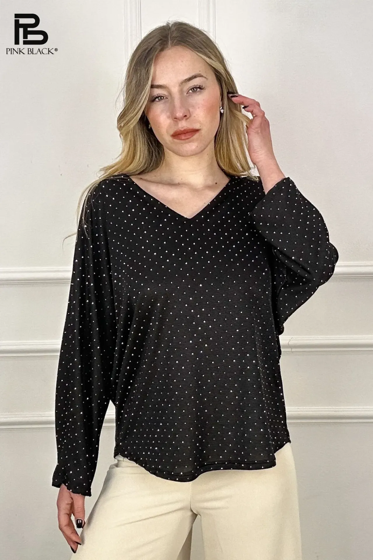 Blouse strass noeud- TU Curvy (Noir)