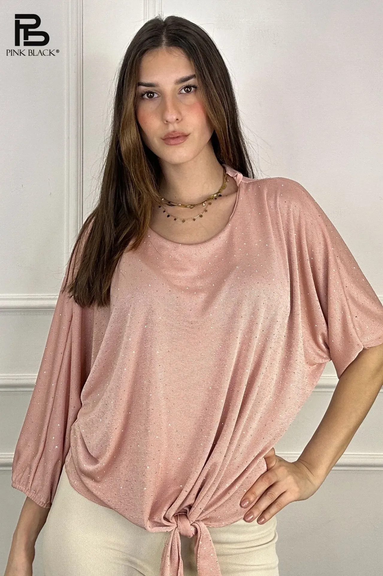 Blouse strass noeud devant- TU Curvy (Blanc)