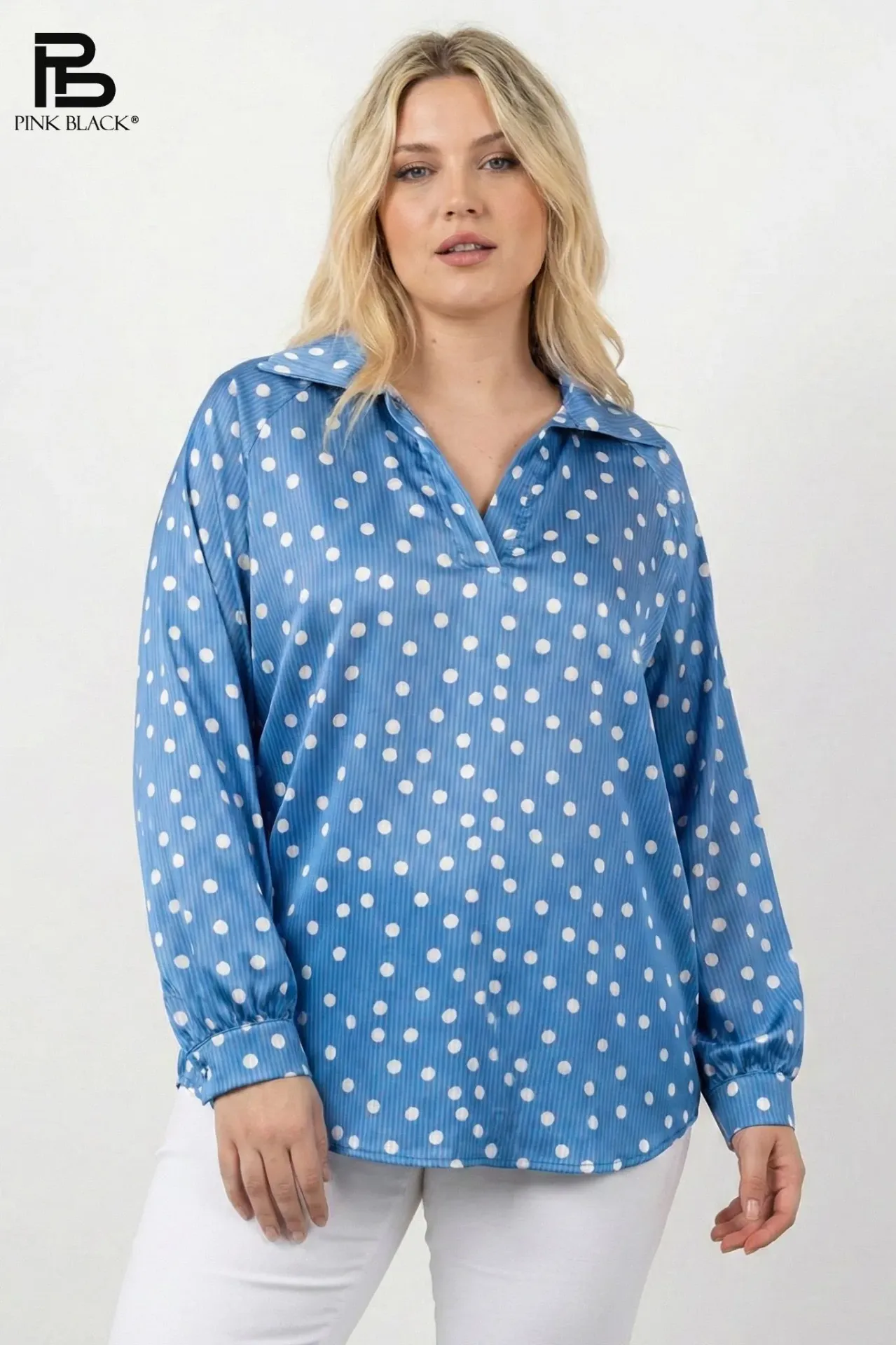 Blouse pois- TU Curvy (Bleu)
