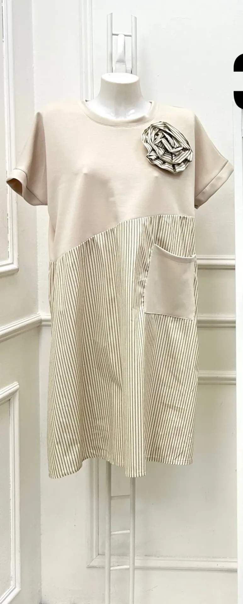 Robe beige ligné- TU Curvy