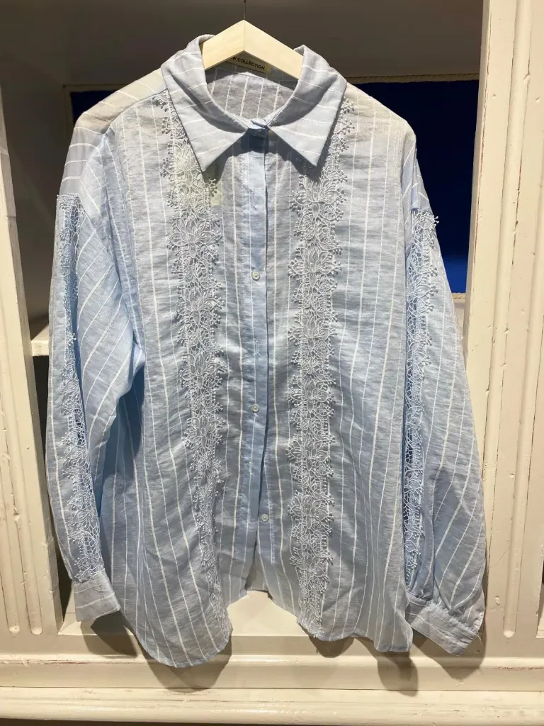 Chemisier organza ligné- TU (Bleu)