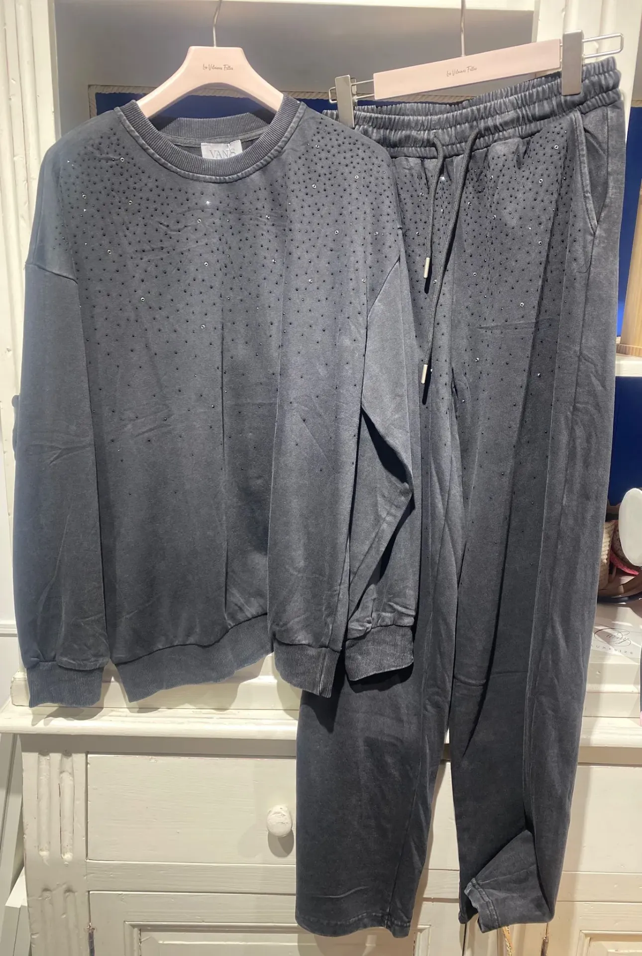 Ensemble sweat/pantalon Coton gris Strass- TU
