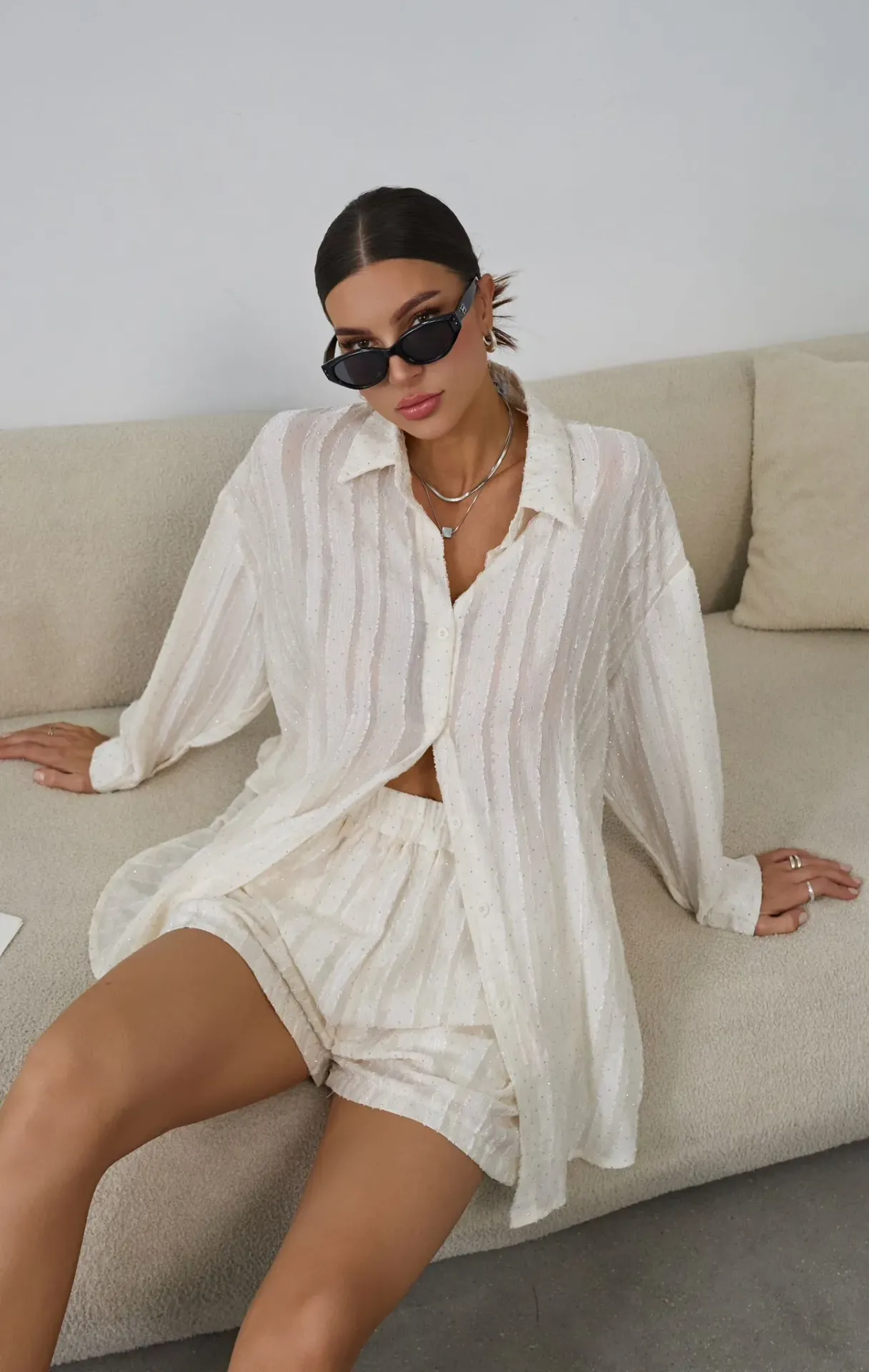 Chemisier écru/strass- TU