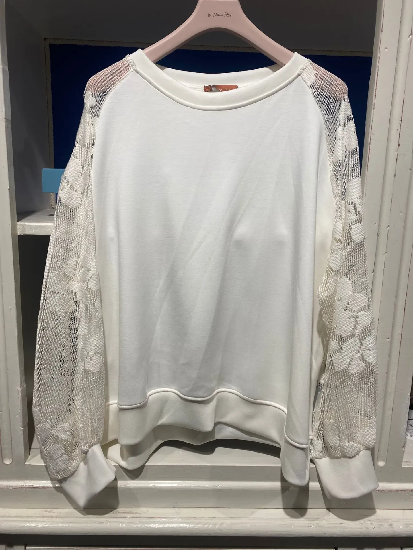 Sweat ecru manches dentelle-TU