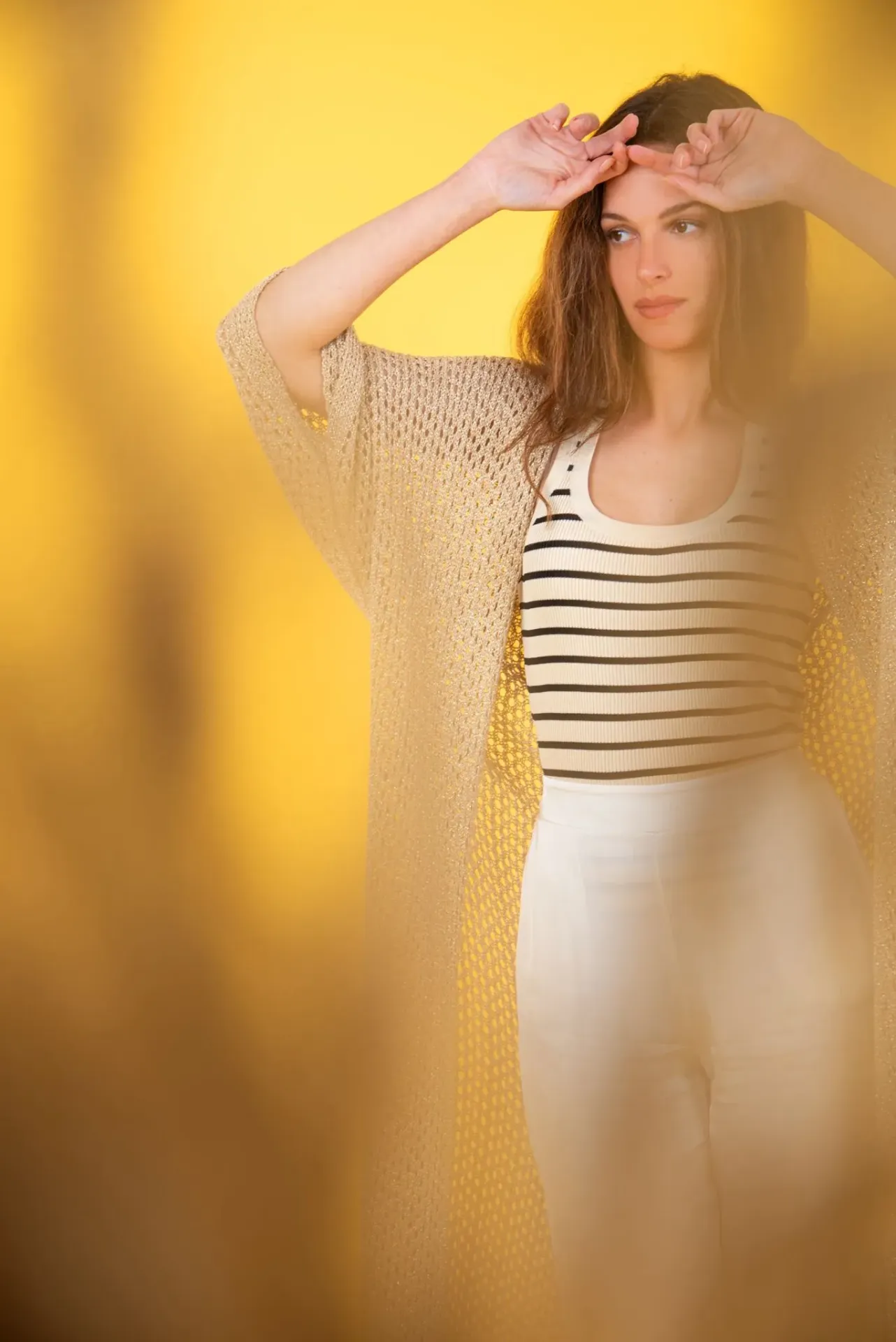 Gilet long doré maille-TU