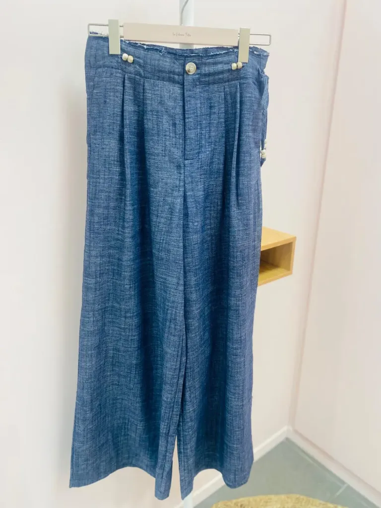 Pantalon large lin bleu (S)