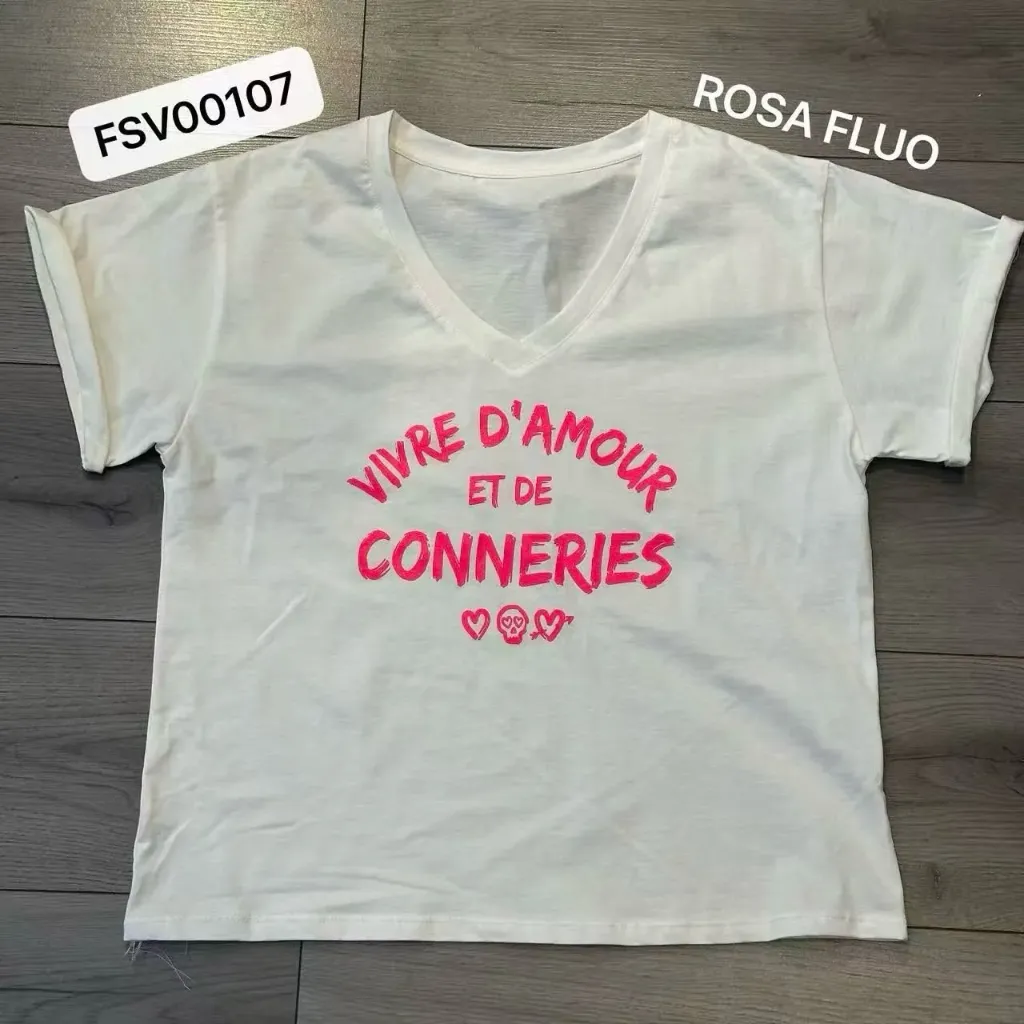 Tshirt Vivre d'amour  col V- TU