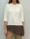Tshirt asym blanc/carreaux- TU