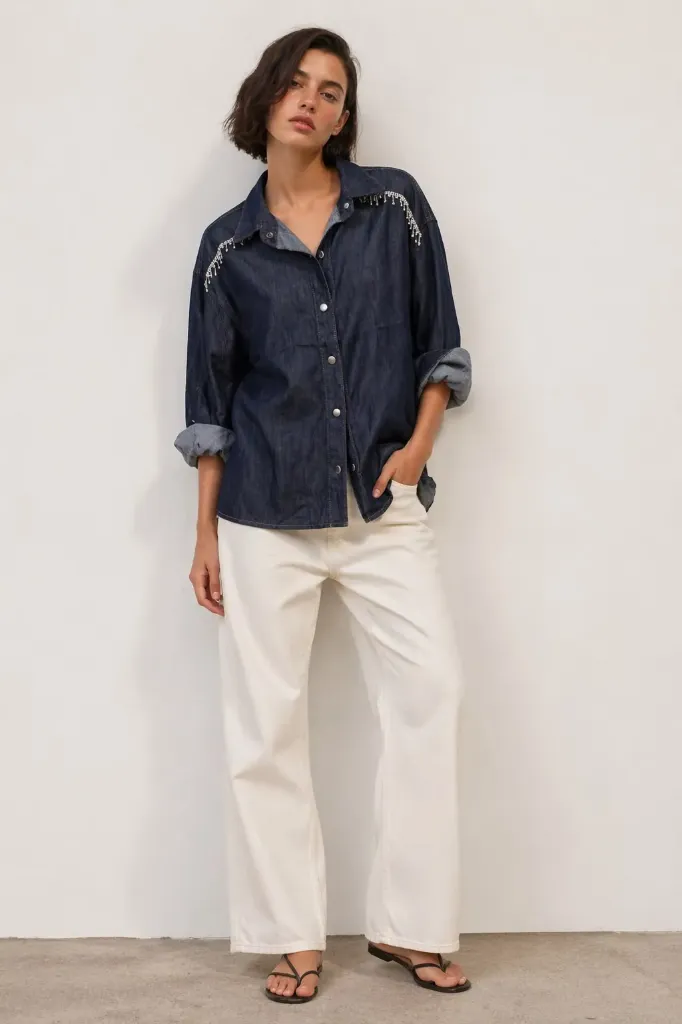 Chemise jeans strass-TU