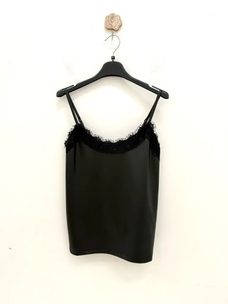 Top Simili cuir dentelle