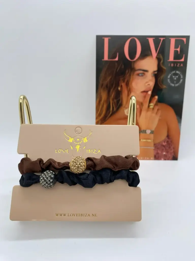 Set 2 élastiques strass brun/ noir