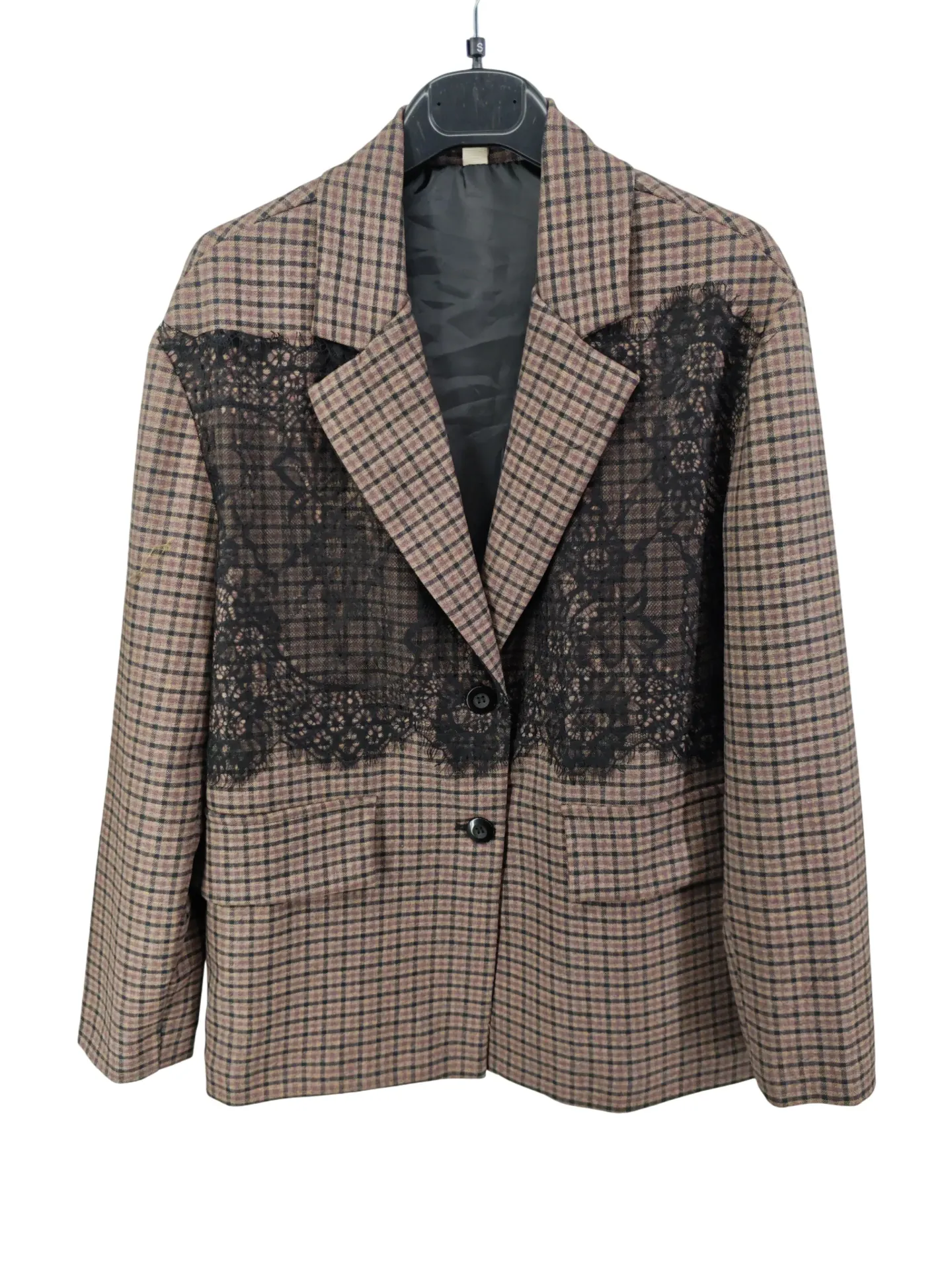 Blazer carreaux & dentelle