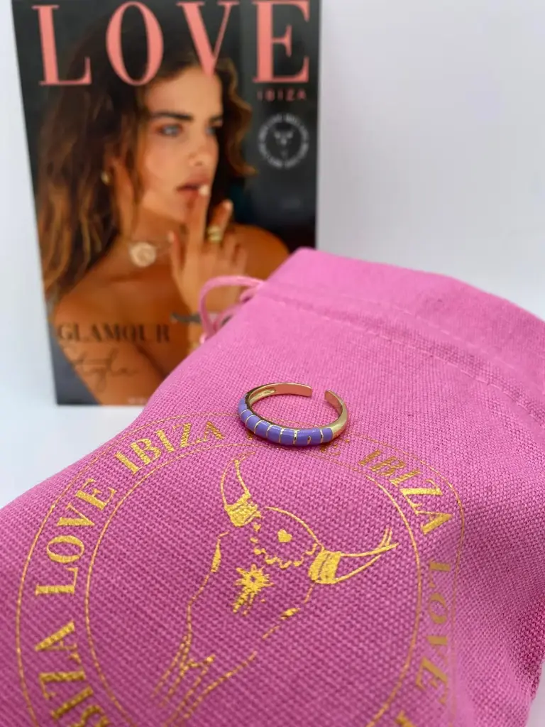 Bague émail doré et mauve