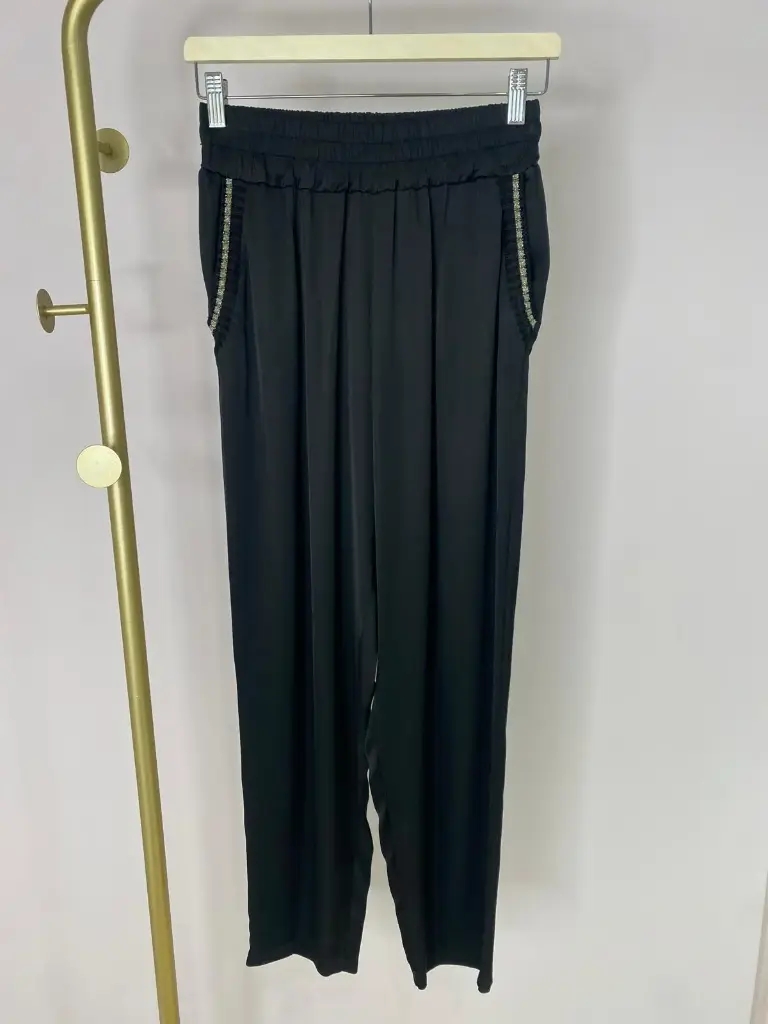 Pantalon fluide satiné (Noir, S)