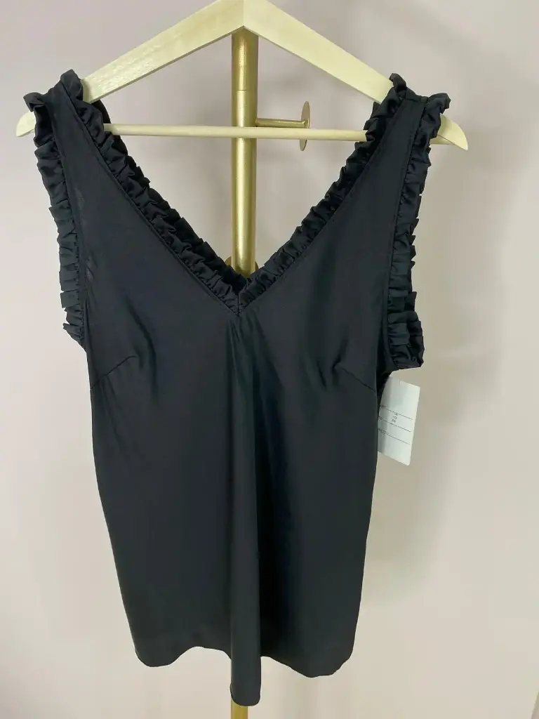Top satin col V (Noir)