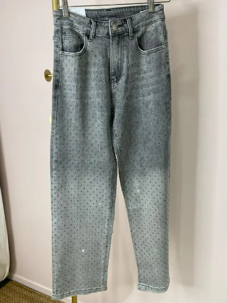 Jeans gris dégradé, strass