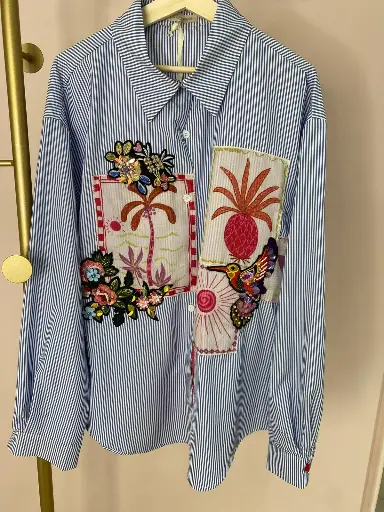 Chemise lignée, décor Palmier