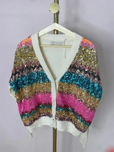Gilet longues manches paillettes multicolores