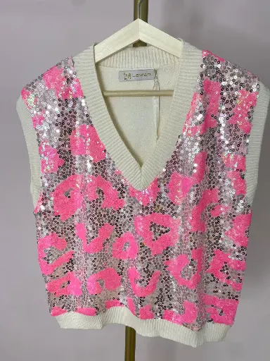 Pull sans manches, décor paillettes