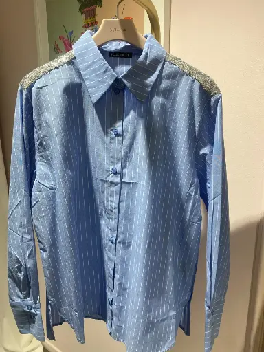 Chemisier ligné, epaules strass