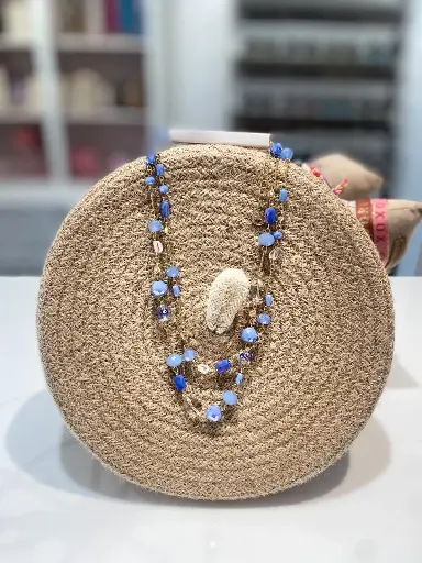 Collier double pierres bleues-42 cm